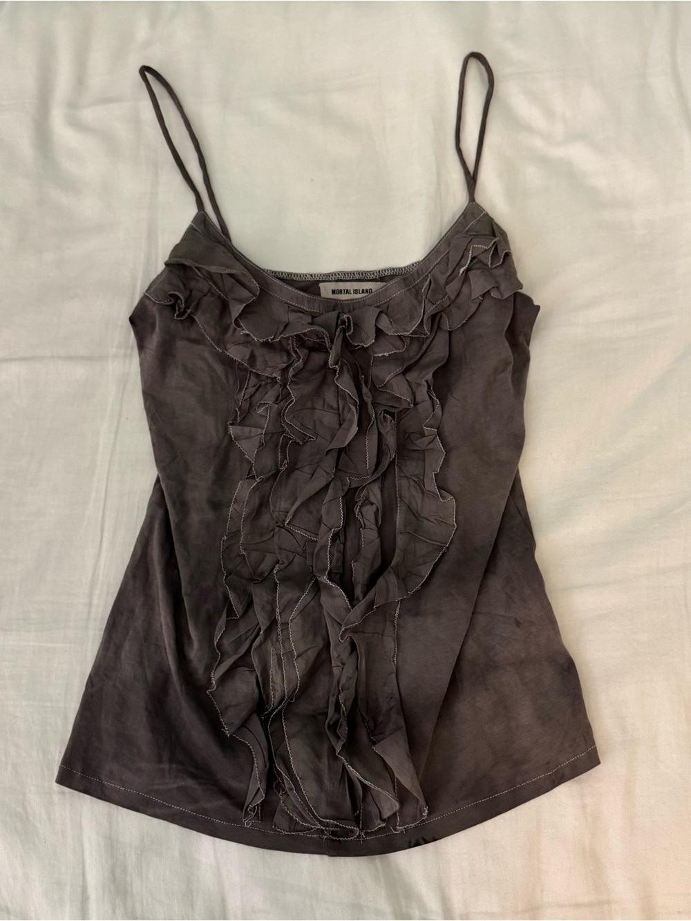 Mortal Island y2k vintage hand dyed purple violet gray ruffle tank top S/M